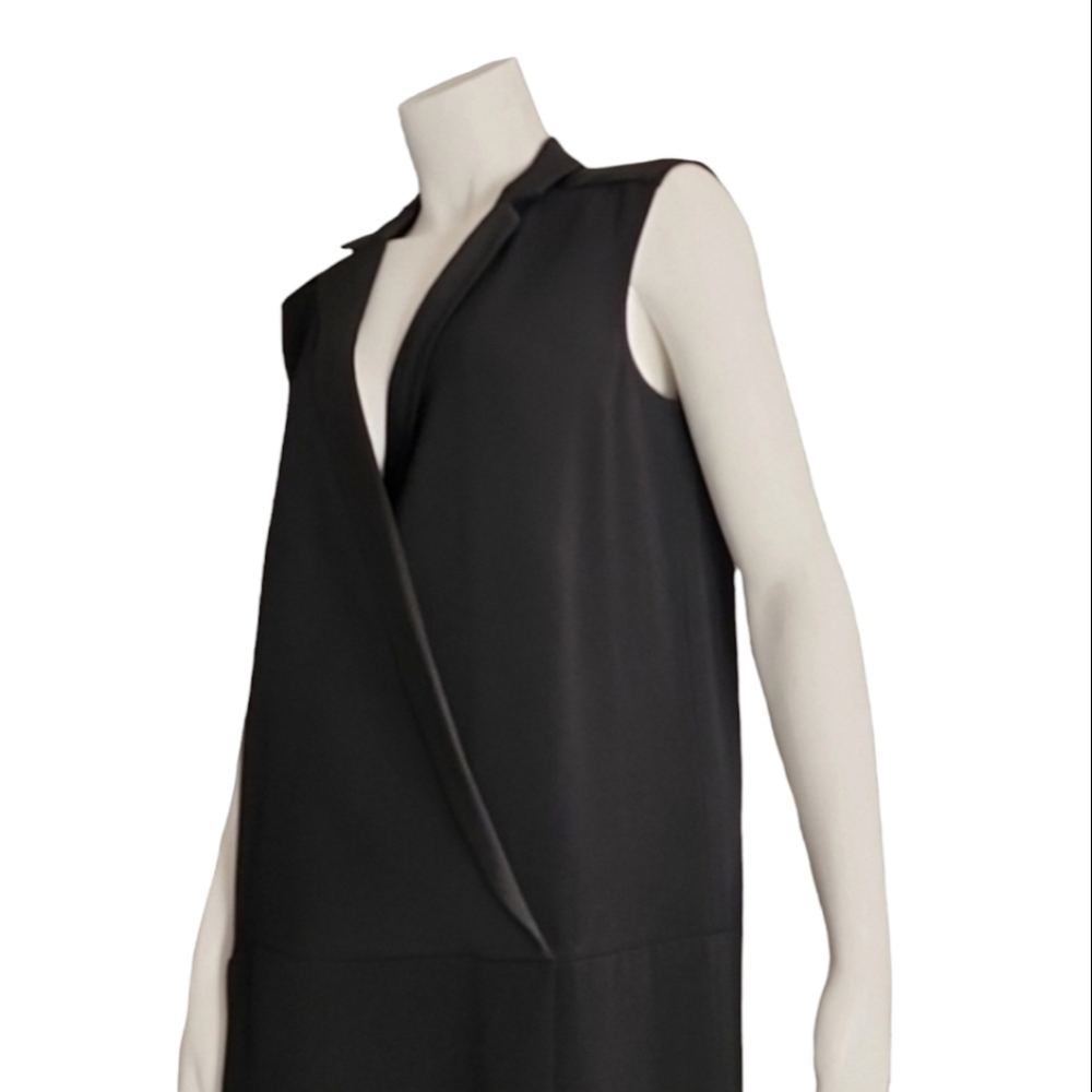 RACHEL ZOE Tuxedo Faux Wrap Shift Dress 8 M Satin Lapel Minimalist Black LBD - Picture 7 of 14